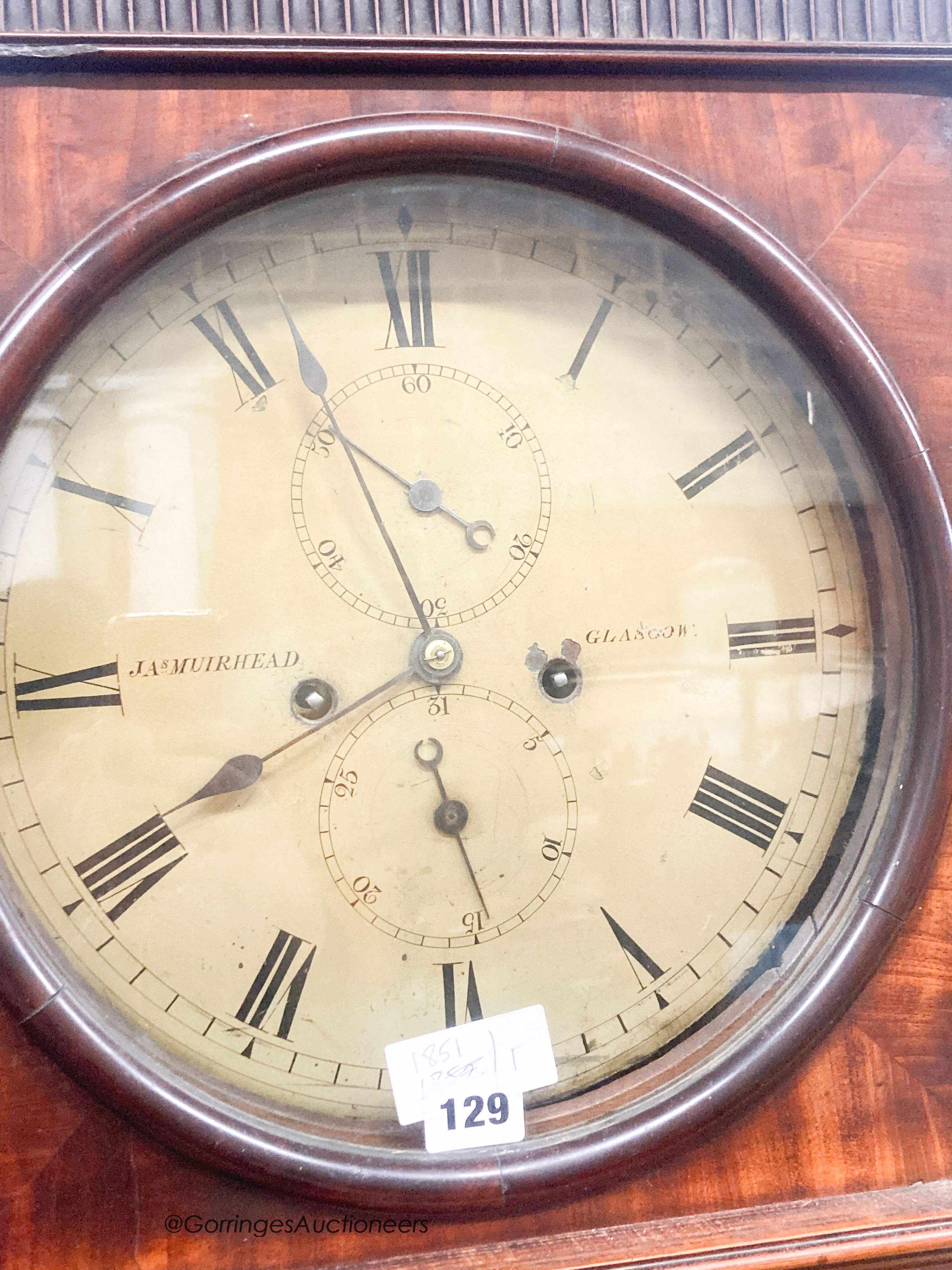 A Regency mahogany longcase clock, the circular dial marked Muirhead, Glasgow, height 206cm